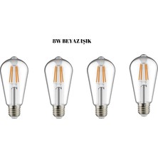 K2 4 Adet K2 8W Rustik Ampul Beyaz Işık ST64 KES-515