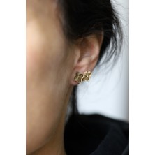 Yenigün Kuyumculuk 14 Ayar Altın Işıltılı Pimli Yonca Detaylı Küpe