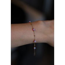 Yenigün Kuyumculuk 14 Ayar Altın Pembe Opal Detaylı Zincir Bileklik