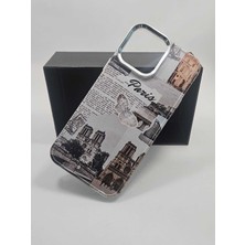 Turkuaz Dijital Pazarlama iPhone 15 Özel Paris Kolaj Baskılı Lüks Silikon Kılıf