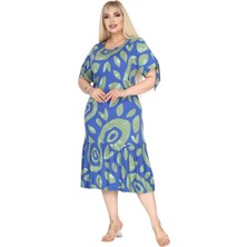 Melsay Butik Mavi Nazar Desen Kolları Bağlamalı Kısa Kollu Elbise