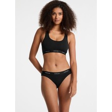 Guess Jeans Siyah Bralet Sütyen Eco Cuddle Jersey 180 Düz Kalıp Kadın İçin Rahatlık