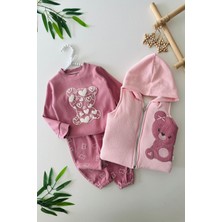 Miniğimin Cicileri Sevimli Ayıcıl Desenli Kız Bebe Şişme Yelekli 3 lü takım - Mor