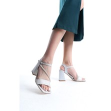 Kadın Scarlet Gümüş Simli 9 cm Kalın Topuklu Taş Detaylı Aykkabı