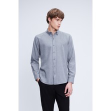 Hatem Saykı Gri Slim Fit Uzun Kol Düğmeli Yaka Flanel Gömlek