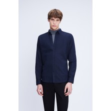 Hatemoğlu Lacivert Slim Fit Uzun Kol Düğmeli Yaka Flanel Gömlek