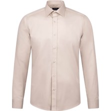 Hatem Saykı Bej Slim Fit Uzun Kollu 100% Pamuk Casual Flanel Gömlek