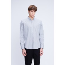 Hatemoğlu Gri Slim Fit Uzun Kol Düğmeli Yaka Flanel Gömlek