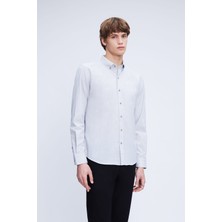 HTML Gri Slim Fit Uzun Kollu Düğmeli Yaka Pamuklu Gömlek