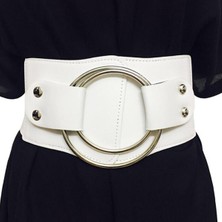 Lookloland Bayan Retro Geniş Bel Kemerleri Esnek Elastik Korse Kemer Içi Boş Metal Büyük O-Ring Kadın Kemeri Elbise Ceket (Yurt Dışından)