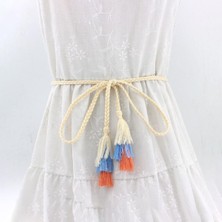 Lookloland Moda Kadın Dokuma Kemer Ince Örgü Püskül Halat Bel Kemerleri Elbiseler Kemer Düğüm Dekore Edilmiş Pamuk Dize Yeni (Yurt Dışından)