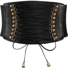 Lookloland Kadın Elastik Geniş Bant Bağlı Waspie Kız Korse Bel Punk Cincher Kemer Pu Deri Bayan Korseler Kadınlar Için Underbust Korse 1 Adet (Yurt Dışından)
