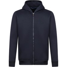 HTML Lacivert Regular Fit Pamuklu Tam Fermuarlı Kapüşonlu Sweatshirt