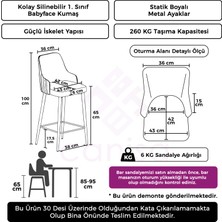 Canisa Concept Tera Serisi, Mutfak Bar Sandalyesi,  Babyface Kumaş, Siyah Metal Ayak 1 Adet Sandalye