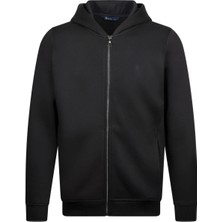 Siyah Regular Fit Pamuklu Tam Fermuarlı Kapüşonlu Sweatshirt