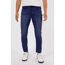 Lacivert Renk Eskitme Erkek Slim Fit Kot Pantolon