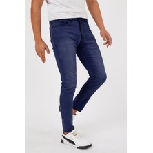 Lacivert Renk Eskitme Erkek Slim Fit Kot Pantolon