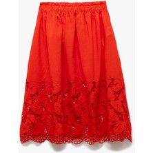 Koton Pamuklu Beli Lastikli Brodeli A Kesim Midi Etek