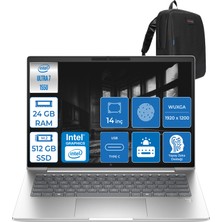 Hp Elitebook 640 G11 Ultra7 155U 24GB Ddr5 512GB SSD 14"' Fhd 400NIT Wuxga Windows 11 Home Taşınabilir Bilgisayar HA23E2EAH04 + Zettaçanta