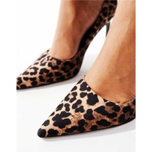 Trendy Anka Kadın Leopar Hayvan Desenli 8 cm Ince Siyah Topuklu Stiletto Ayakkabı