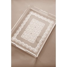 Queen Bee İstanbul  Dantel Desenli Pleksi Şeffaf Kahve Çay Sunum Servis Tepsisi Akrilik 36cmx26cm