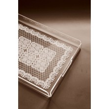 Queen Bee İstanbul  Dantel Desenli Pleksi Şeffaf Kahve Çay Sunum Servis Tepsisi Akrilik 36cmx26cm