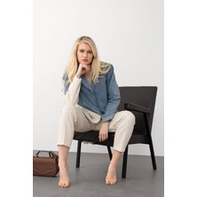 Ceketi Kot Garnili Pantolon Takım Mavi-Bej 9269-TK