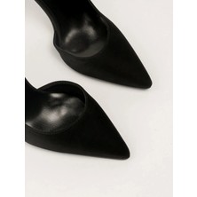 Trendy Anka Kadın Siyah Asimetrik Ince Topuklu Süet 9cm Topuklu Yanı Yırtmaçlı Stiletto Klasik Topuklu Ayakkabı