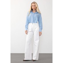 Yüksek Bel Geniş Paça Jean Pantolon Beyaz 7571