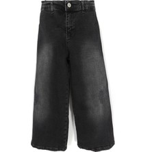 DobaKids Wide Leg Kısa Paça Cep Detaylı Kız Çocuk Jean Pantolon Siyah 001-0002006