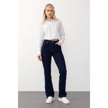 Ispanyol Paça Jean Pantolon Koyu Mavi 7574