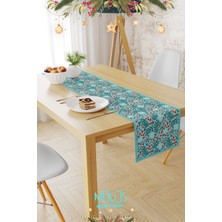 Kokina Mavi Şeker Kamışı Yılbaşı Desenli Runner Masa Örtüsü Dertsiz Süet Dokulu Kumaş Yeni Yıl