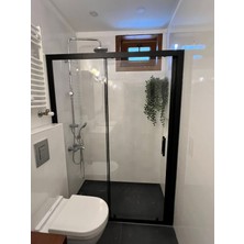 Karmaduş duşakabin Ön Cephe Giriş, 5 mm Şeffaf Temperli Cam, Siyah Alüminyum H:190 cm