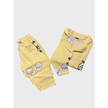 Aliş Kids Erkek Çocuk  Pamuklu Sarı Civciv Yumurta Desenli Gömlek Yaka Düğmeli Mevsimlik Pijama Takımı