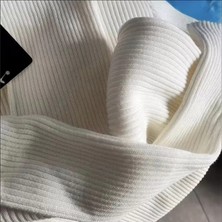Tarz Yeri Kadın Boğazlı Uzun Fitilli Triko Dokuma Elbise - Beyaz