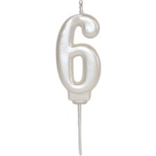 6 Yaş Inci Beyaz Rakam Mum