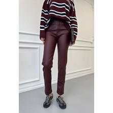 Magarde Kaplamalı Boyfit Jean- Bordo