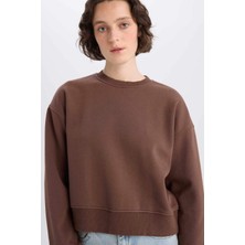 DeFacto 	Boxy Fit Bisiklet Yaka Basic Düz Kalın Sweatshirt E4732AX25SP