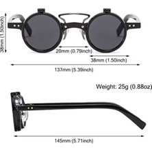 Popüler Vintage Steampunk Flip Up Retro Küçük Yuvarlak Çift Katmanlı Unisex Güneş Gözlüğü