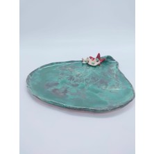 Bdd Art Ceramic El Yapımı Çiçekli Turkuaz Seramik Sunum - Takı Tabağı