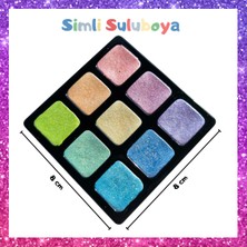 9 Renk El Yapımı Pastel Renk Simli Suluboya Seti, 6'li Boyama Kağıtları, Sticker Seti, Poster, Fırça