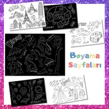 9 Renk El Yapımı Pastel Renk Simli Suluboya Seti, 6'li Boyama Kağıtları, Sticker Seti, Poster, Fırça
