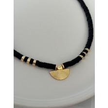 Hercy Gold Madalyon Siyah Fimo Kolye