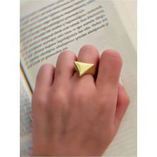 Eva Takı Store Üçgen Plaka Model Ayarlanabilir Altın Kaplama Gold Çelik Yüzük