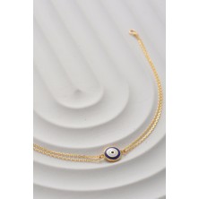 Moom Mücevherat 14 Ayar Altın Mineli Nazar Bileklik