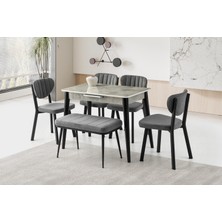 Mini 60 x 100 Milano Mdf Ortadan Açılır Masa 4 Ad Esinti Sandalye 1 Ad Sırtsız Mini Bench