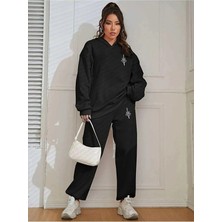 Yoho Sport Kadın Kılıç Baskılı Kapüşonlu Sweatshirt Eşofman Alt Üst Takımı
