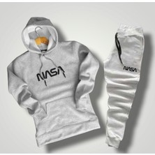 Yoho Sport Gri Renk Nasa Baskılı Unısex Eşofman Takımı Kapüşonlu