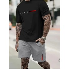 Yoho Sport Oversize T-Shirt Paris Baskılı Ünisex Yazlık T-Shirt ve Şort 2 Li Set Combin Takım