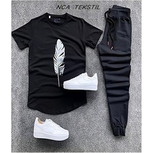 Yoho Sport Tüy Baskılı Original Ünisex Yazlık T-Shirt ve Eşofman Altı 2 Li Set Combin Takım
